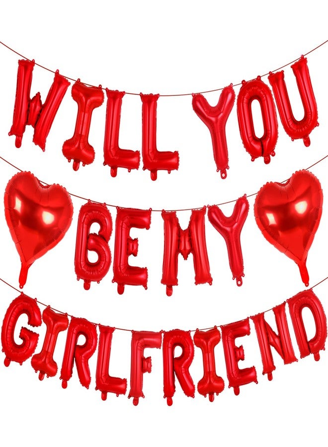 YOTHORN 16 Inch Red 'WILL YOU BE MY GIRLFRIEND' Balloons, Foil Proposal Confession Balloons, Valentines Day Balloon, Love Balloon Banner for Wedding Engagement Galentines Day Bridal Shower Decor - Image 1